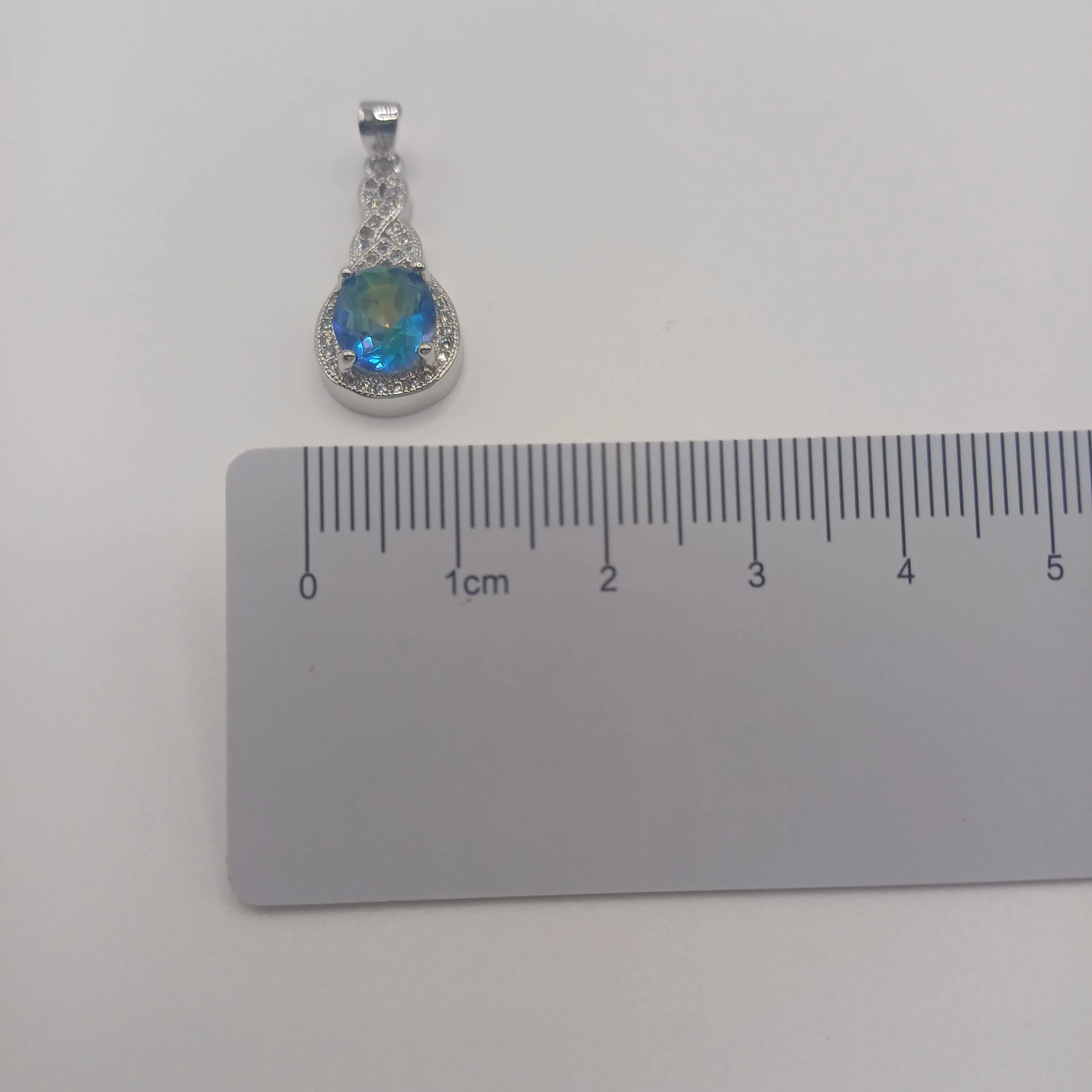 Pendentif fantaisie bleu/vert ovale