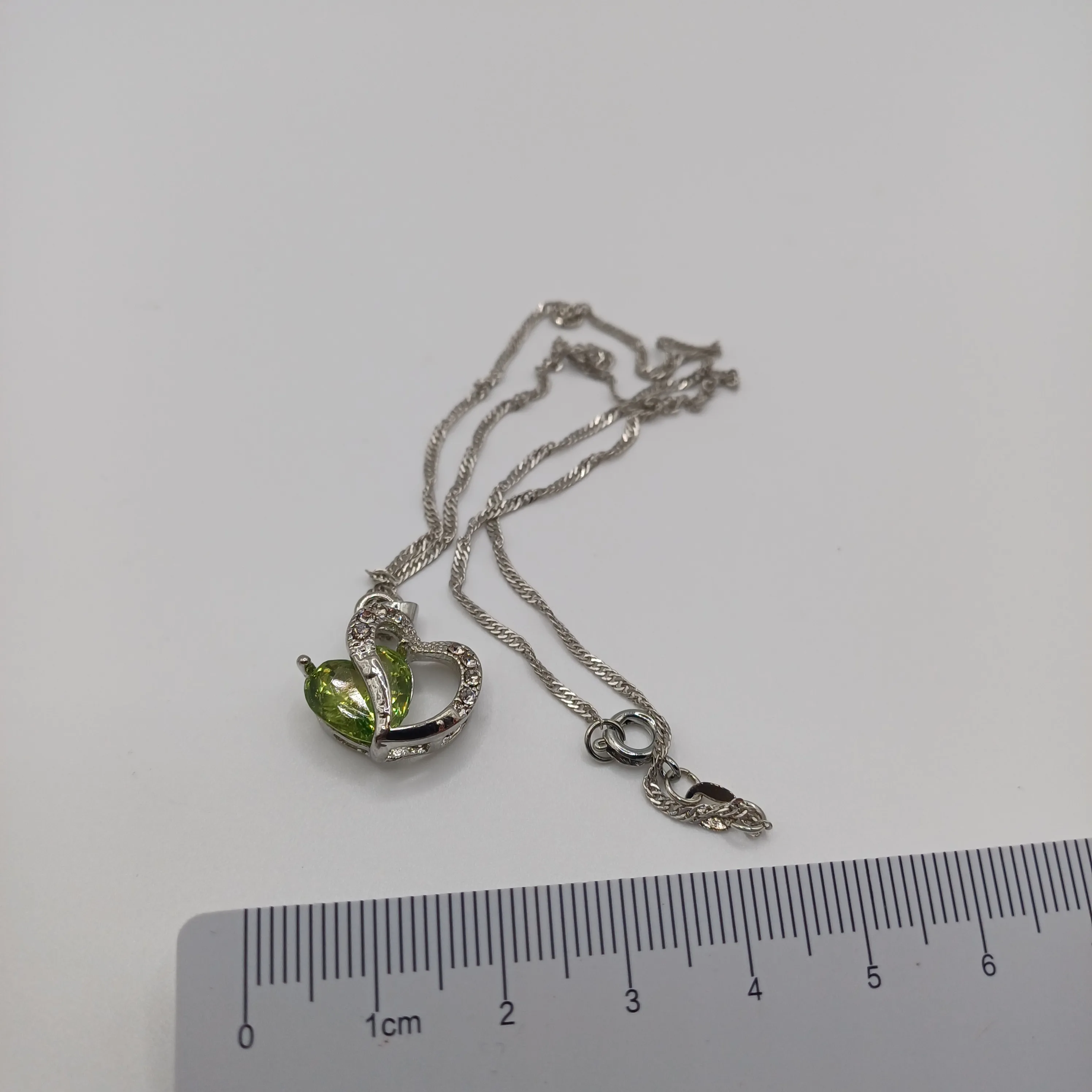 Pendentif fantaisie coeur argent/vert