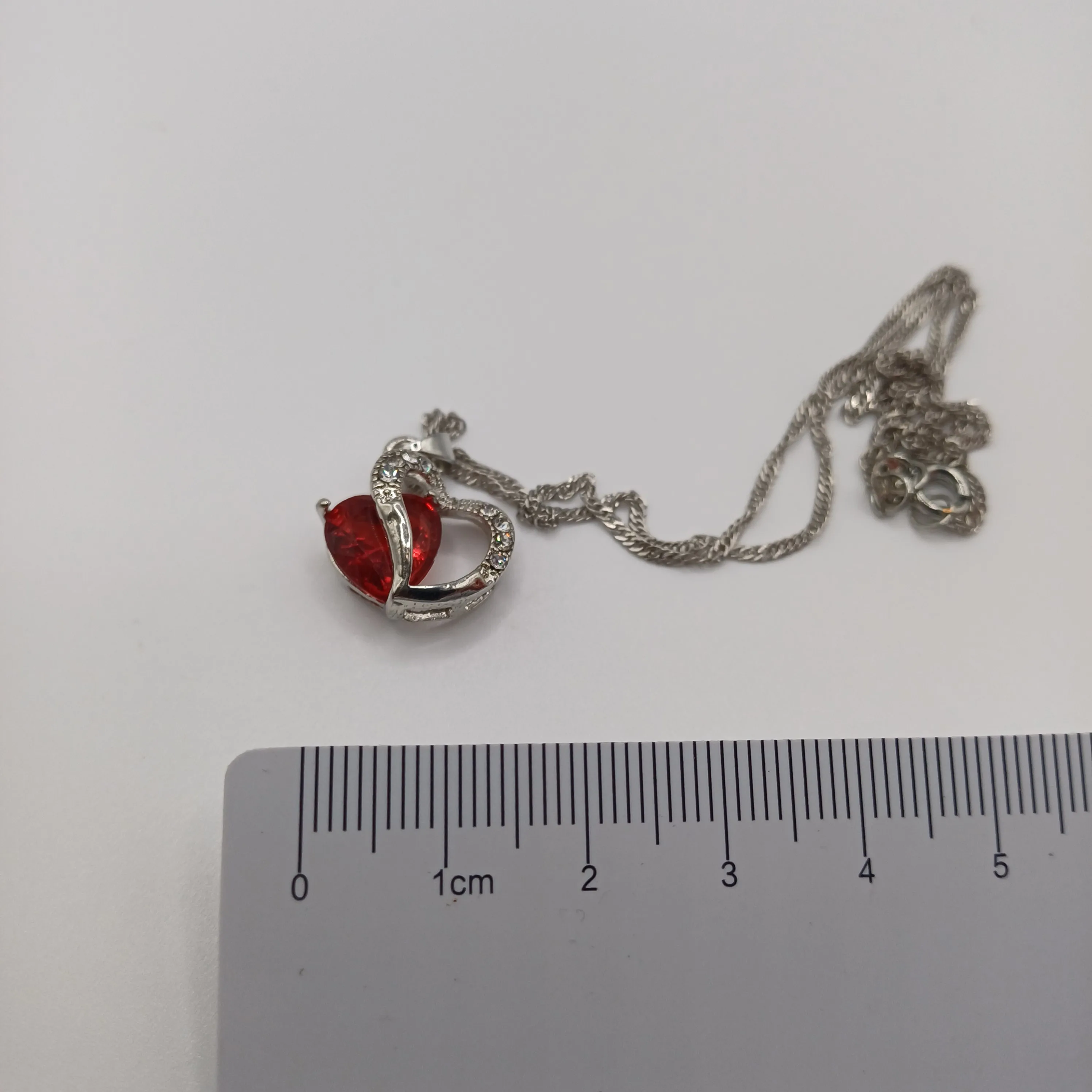 Pendentif fantaisie coeur argent/rouge
