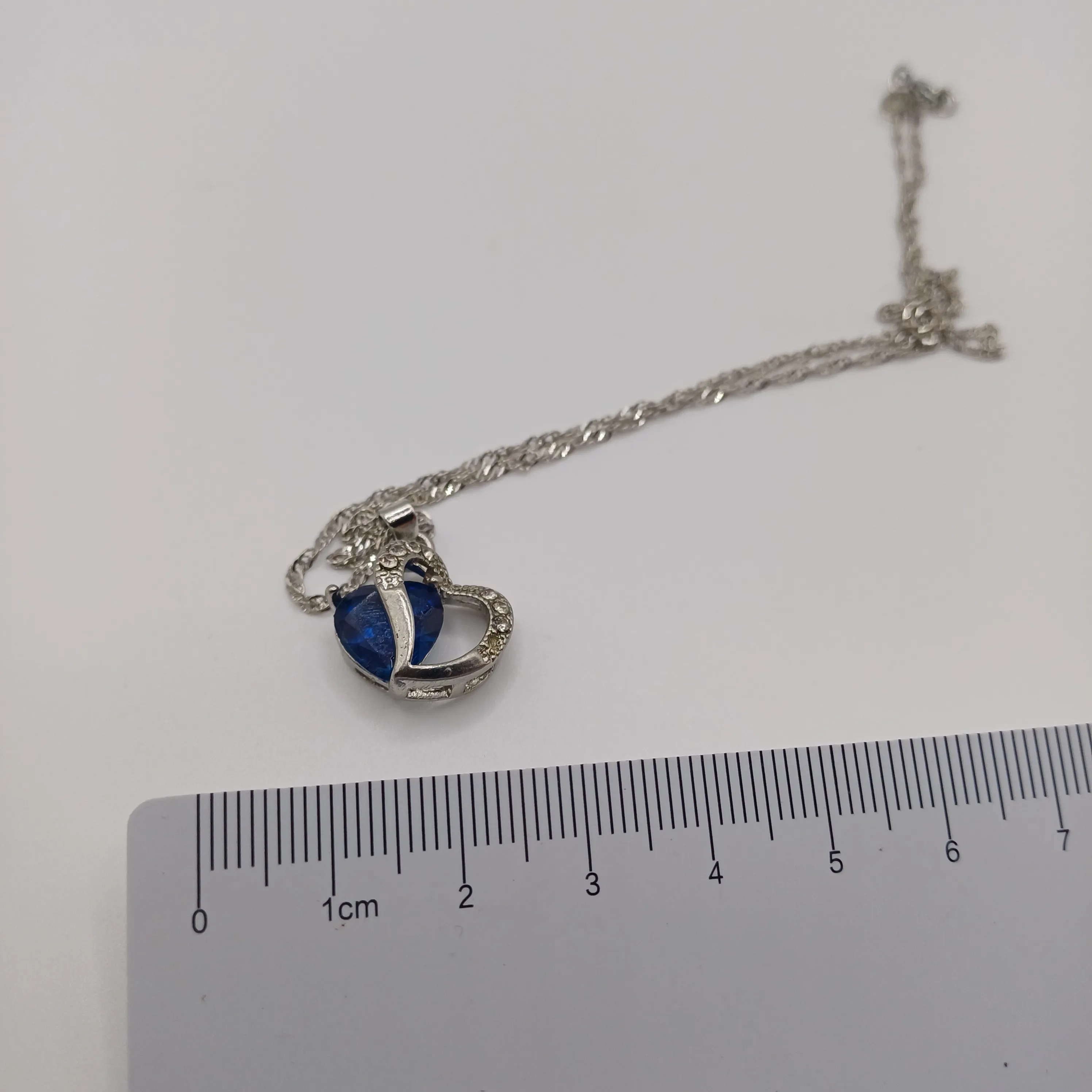Pendentif fantaisie coeur argent/bleu marine